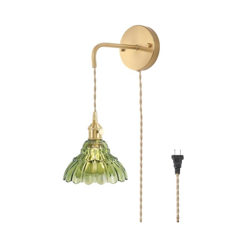 4.9FT green lighting gold & green plug in hanging light brass, glasswall light