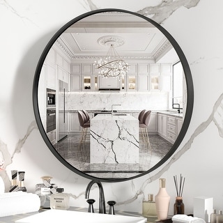 24 inch Black Circle Mirror for Wall, Metal Frame Vanity Round Mirrors, Wall Mounted Matte Home Decor Mirror for Bathroom Living Room Entryway Hallway