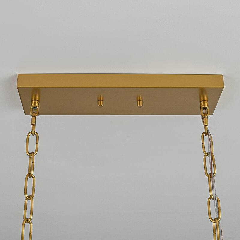 39.76" Modern Dimmable Linear Large Glass Chandelier with Circular Textured Green Glass Shade - W39.8"