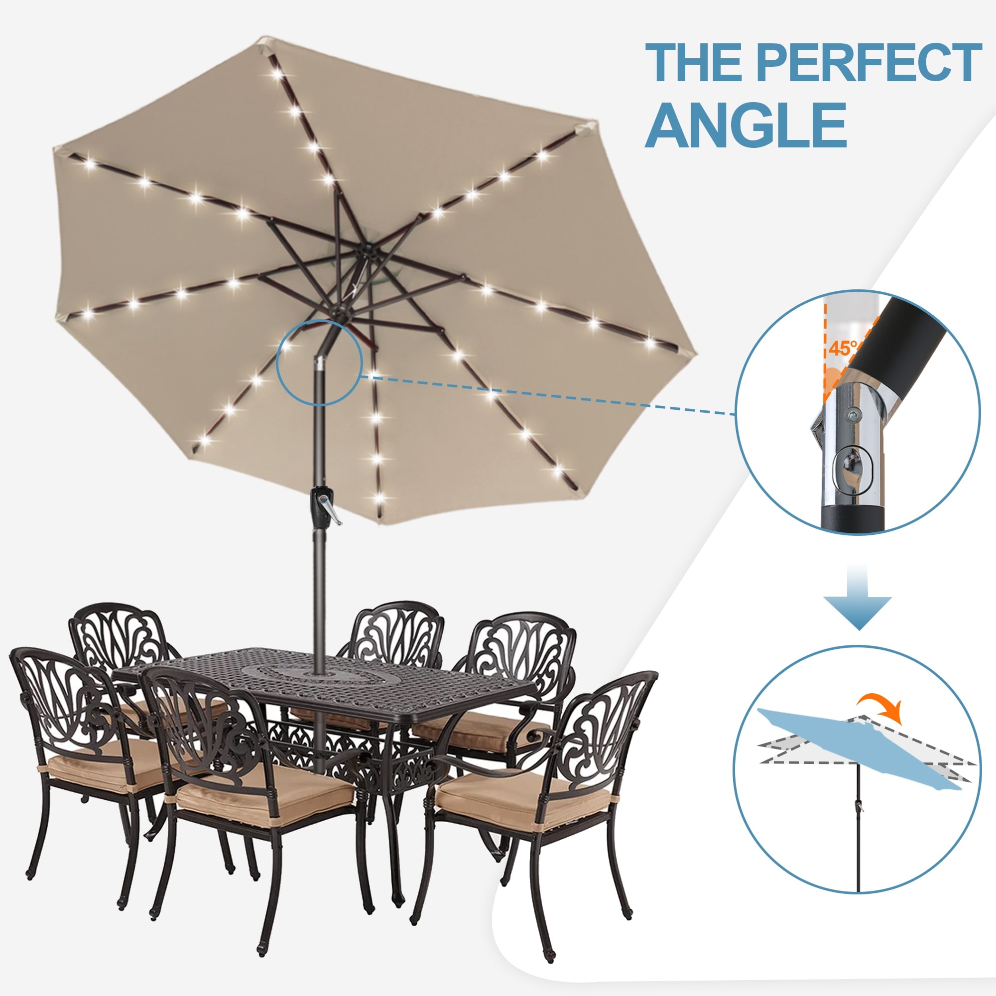 ABCCANOPY 7.5FT Outdoor Patio Solar Umbrella with 32LED Lights