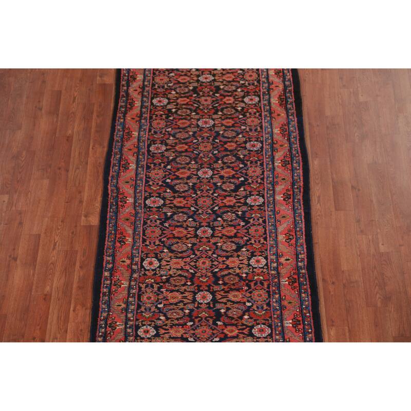 Hand Knotted Oriental 100% Wool Carpet Traditional Floral Navy Blue & Blues Mahal Runner Rug - 18' 9'' X 3' 1''