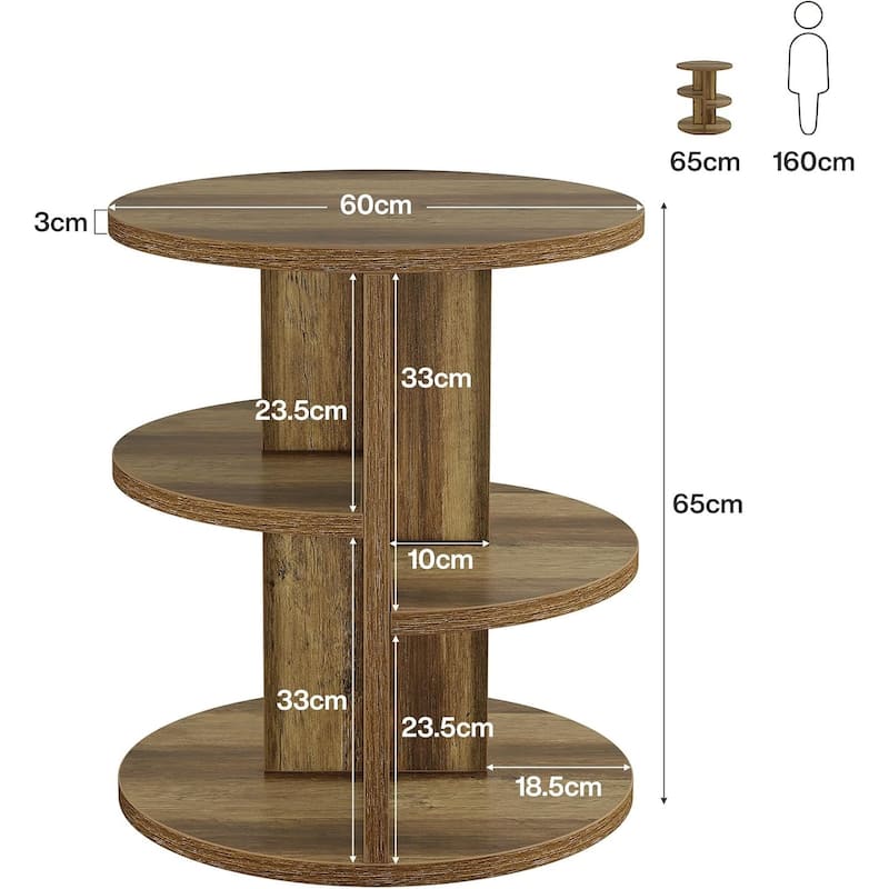 3 Tiers Round End Table, 23.6 Inches Side Table, Farmhouse Nightstand