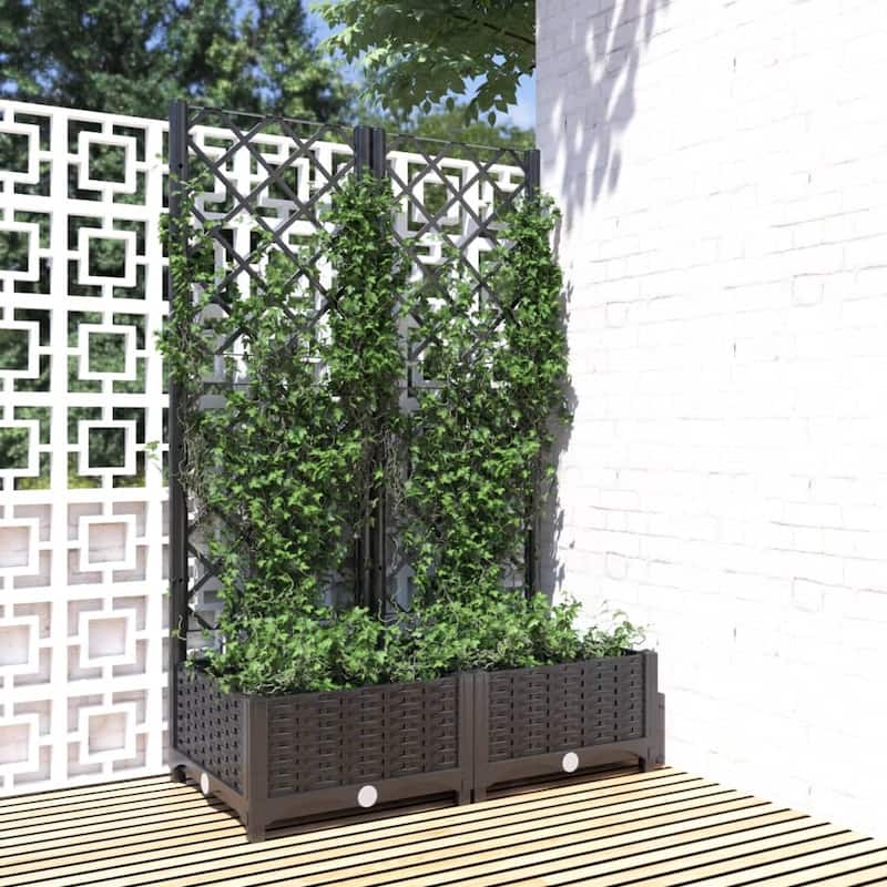 vidaXL Garden Planter with Trellis Plant Pot Flower Box Raised Bed Outdoor PP - 31.5" x 15.7" x 47.8" - Black