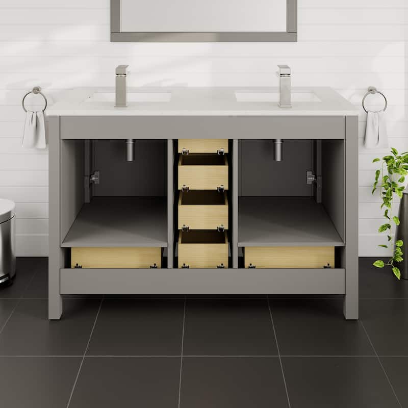 Eviva London 48" x 18" Gray Transitional Double Sink Bathroom Vanity w/ White Carrara Quartz Top