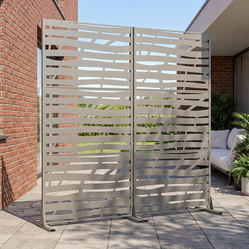 Metal Privacy Screen Fence Panel with Stylish Pattern Set of 2 - Grey - 72"x35"