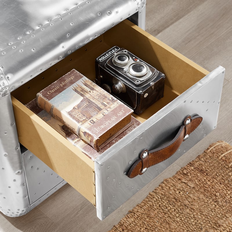 Art Leon Industrial Aluminum Nightstand with Drawers