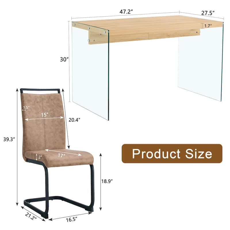 Modern Dining Set with Tempered Glass Legs & Fabric Chairs