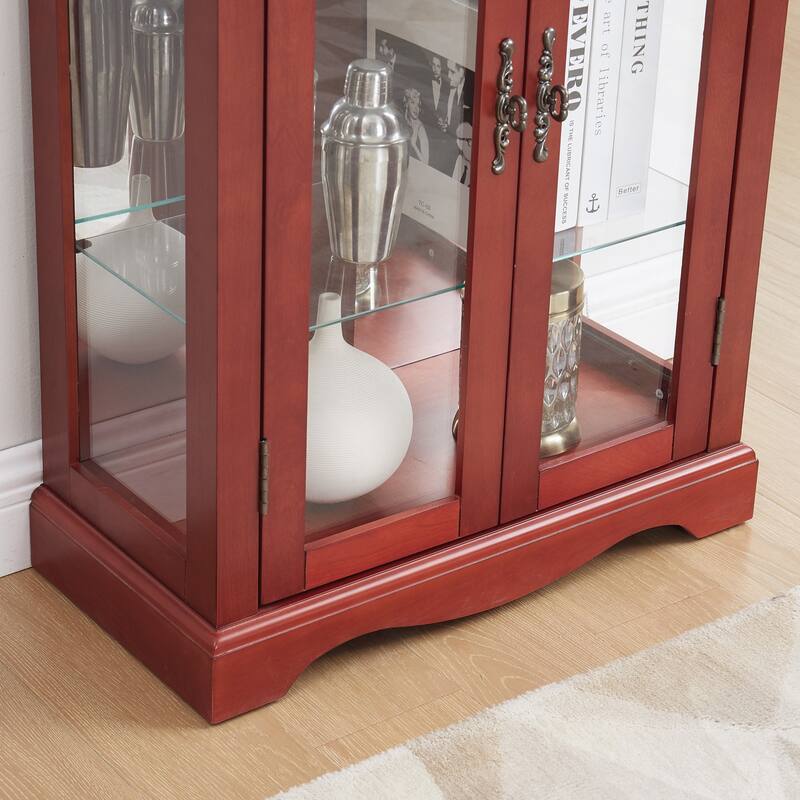 Elegant Lighted Glass Curio Display Cabinet,Bulb Included