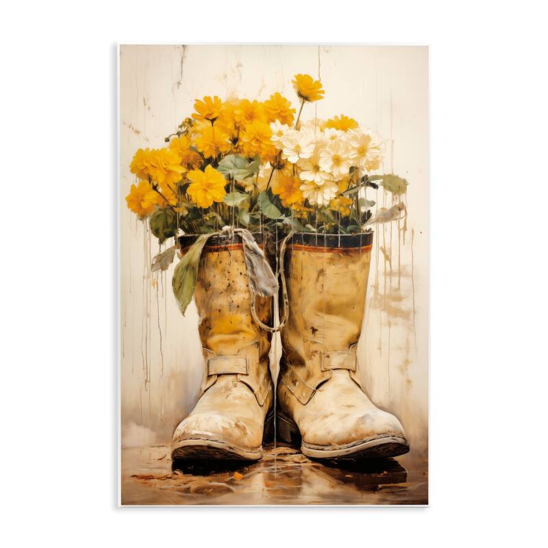 Stupell Flowers in Rugged Country Boots Wall Plaque Art Design By Heidi Kuntz - 13 x 19