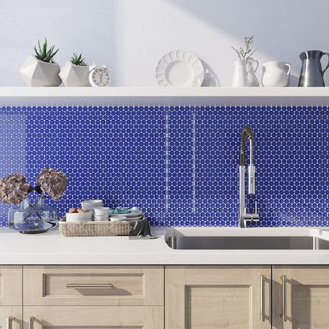 Apollo Tile 5 Pack 12-in x 12-in Royal Blue Penny Round Glossy Finished Glass Mosaic Wall and Floor Tile (5 sq ft/case)