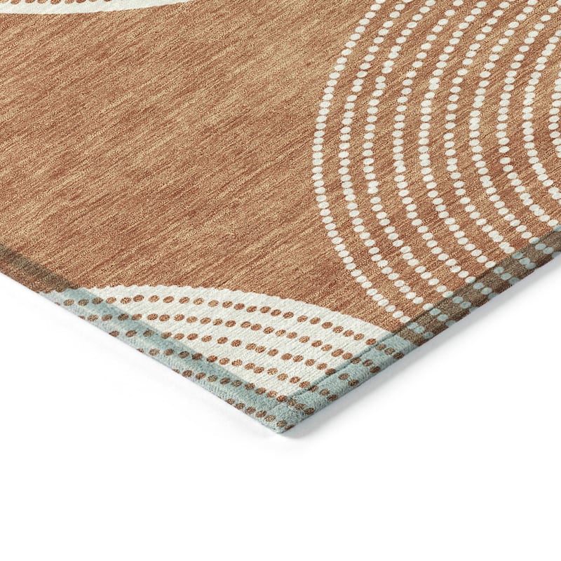 Machine Washable Indoor/ Outdoor Geo Circles Chantille Rug