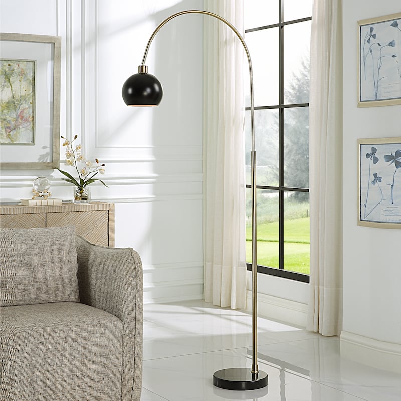 Copper Grove Antique Brass Arched Floor Lamp with Solid Marble Base