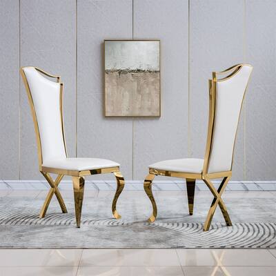 Set of 2 Dining Chair Unique Design Backrest with Stainless Steel Legs