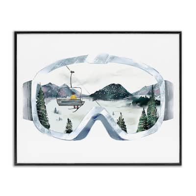 Stupell Ski Mountain Reflection in Sports Goggles Winter Forest Framed Wall Art - Grey