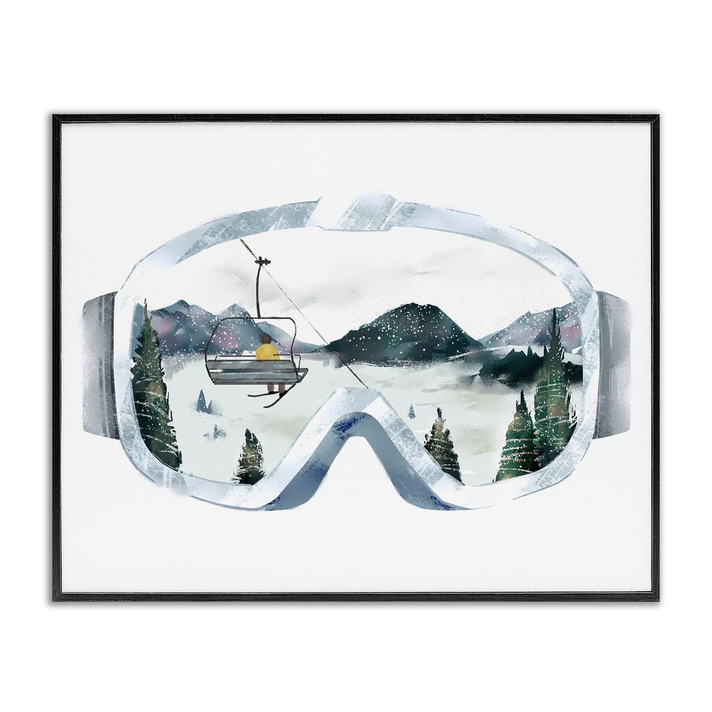 Stupell Ski Mountain Reflection in Sports Goggles Winter Forest Framed Wall Art - Grey