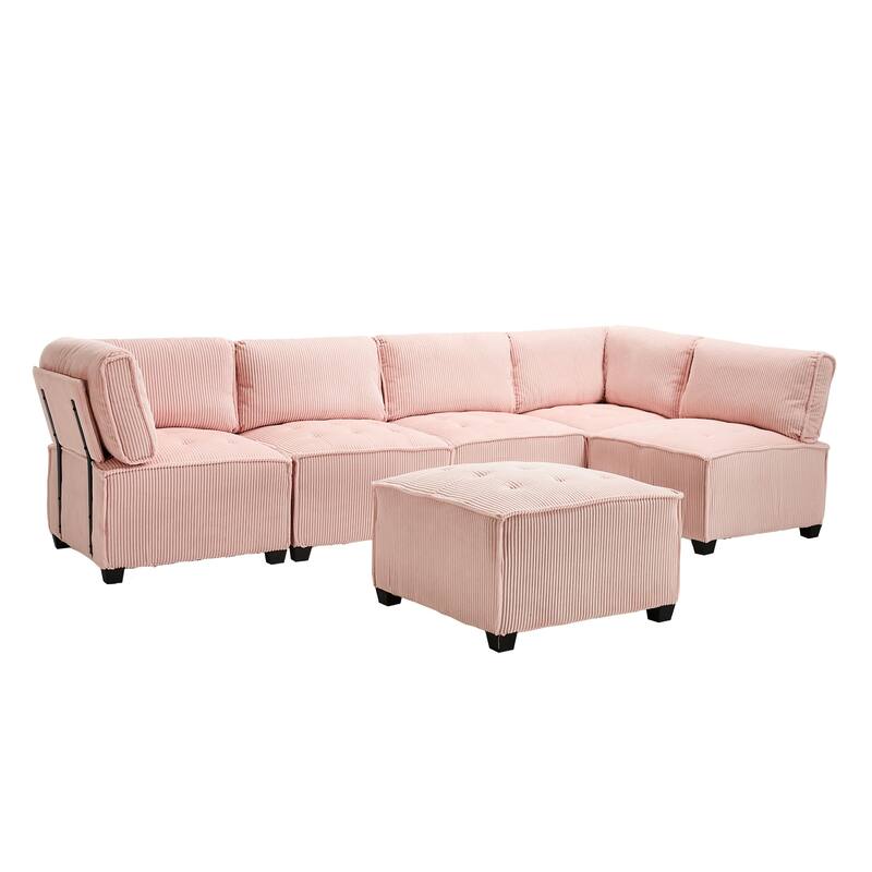 Ergonomic Lounge Modular Couch Corduroy Sectional Sofa with Deep Seat Ottoman Chaise and High-Rebound Thick Cushions
