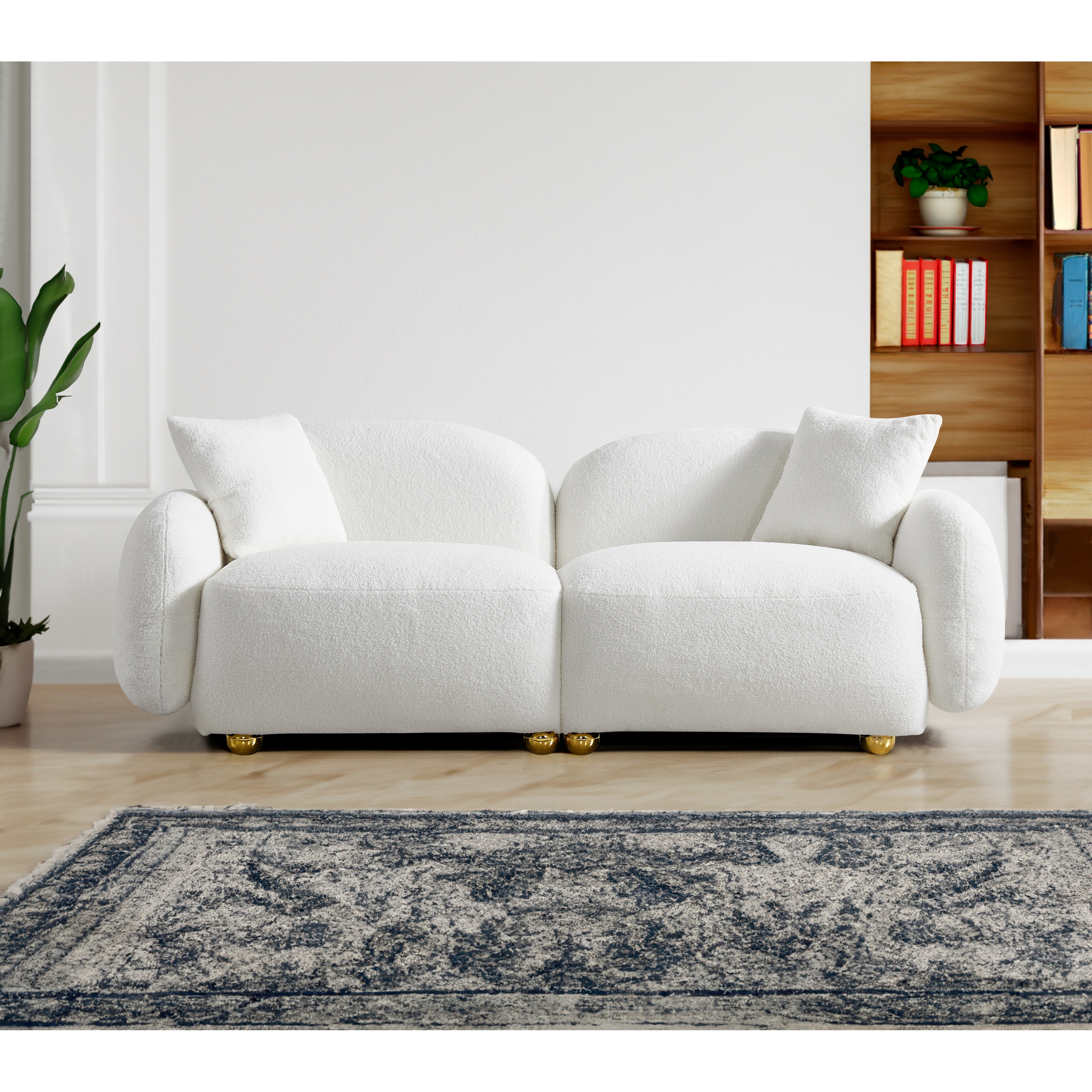 Sherpa Teddy Sleeper Loveseat Sofa White Plush Chair w Camel Back