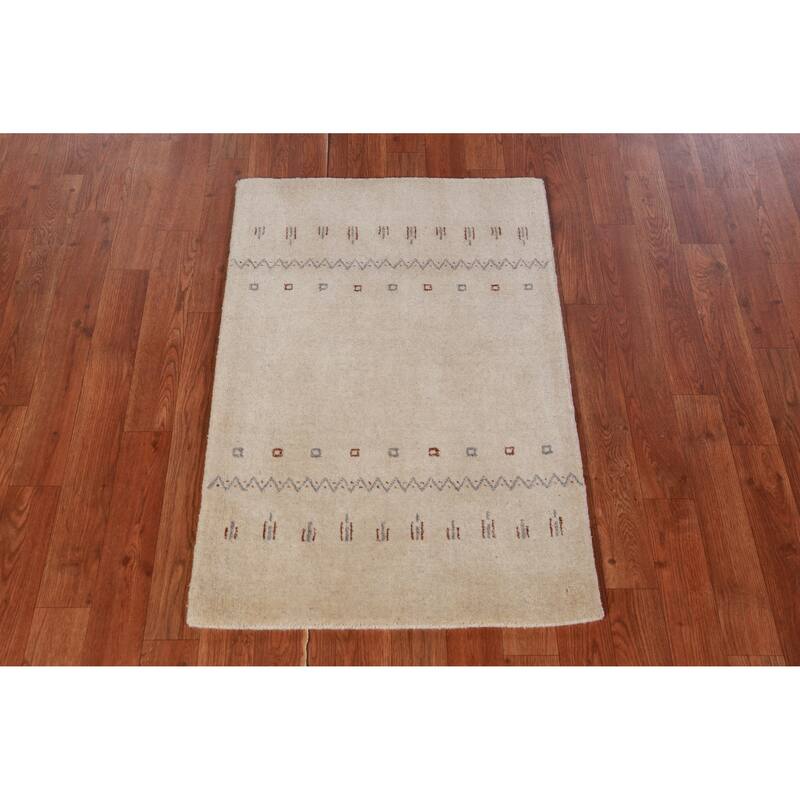 Hand Knotted Oriental 100% Wool Carpet Tribal Tribal Beige & Ivories Gabbeh Area Rug - 3' 0'' X 2' 0''