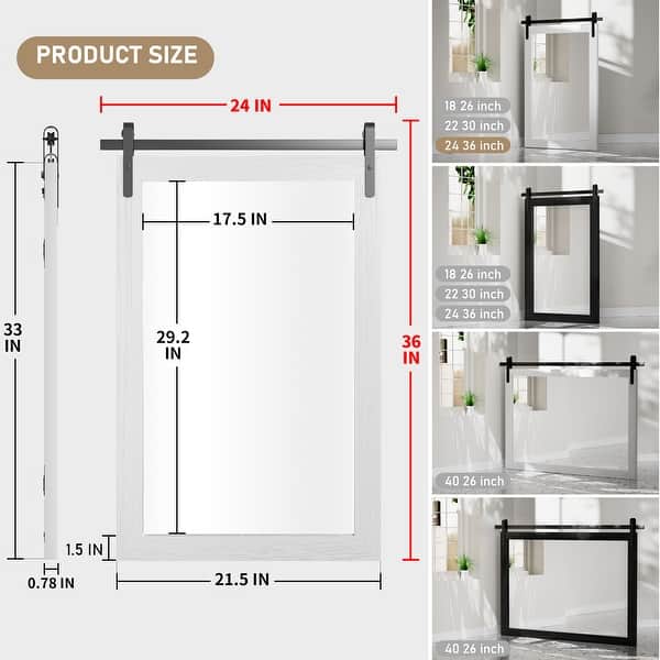 dimension image slide 5 of 16, Modern Wall Mirrors, Rectangular Mirror with Wood Framed, Bathroom Mirror Barn Mirror Barn Door Mirror with Multi Size