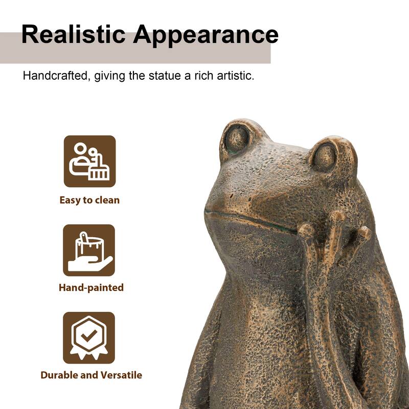 Glitzhome 12''H Resin Bronze Squatting Sitting Frog Statue