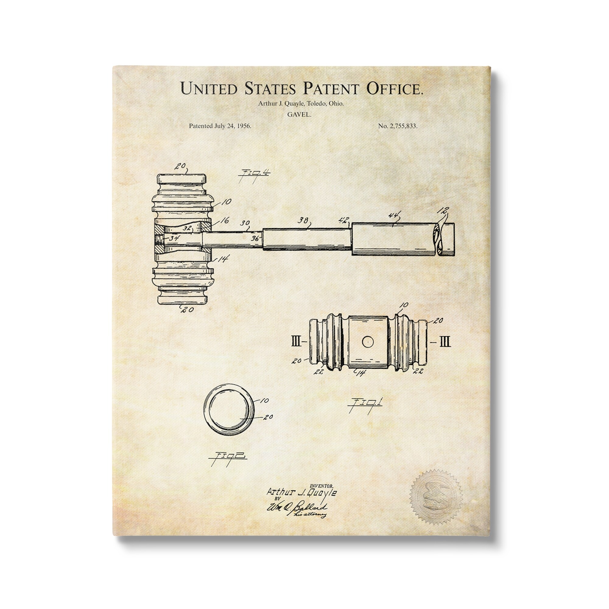 Stupell Vintage Gavel Invention Diagram Patent Text-image