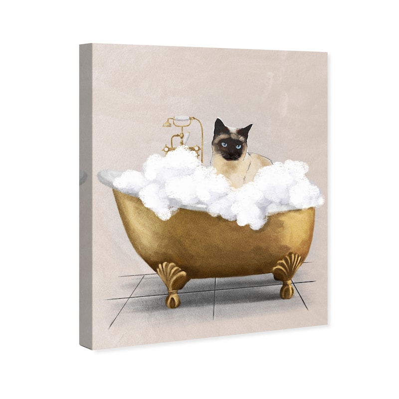 Oliver Gal Bath and Laundry Bathtub Cat Gold and Metallic Gold Glam Wall Art Canvas Print