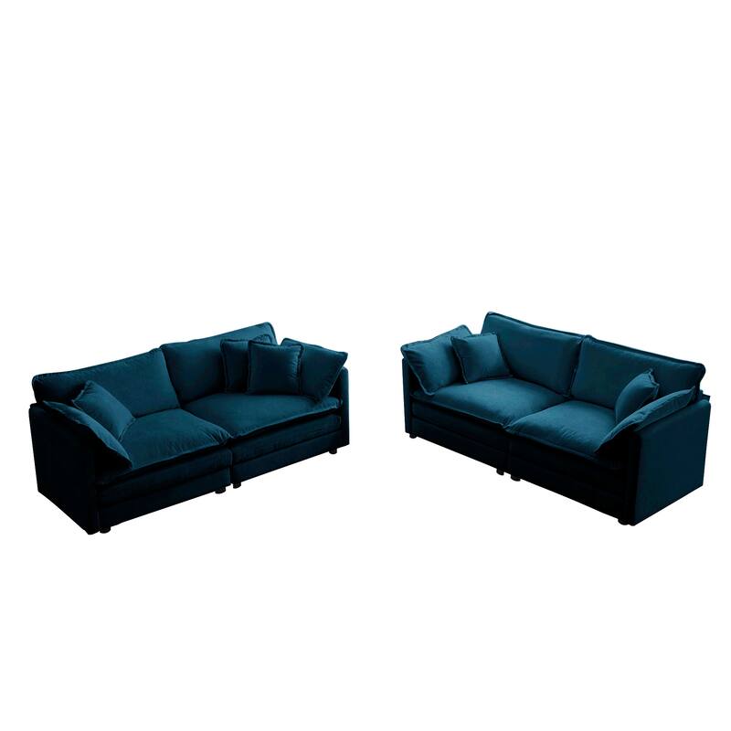 4-Seat Chenille Living Room Sofa Set (Two 2-Seater Sofas) with Solid Wood Frame & Modular Design