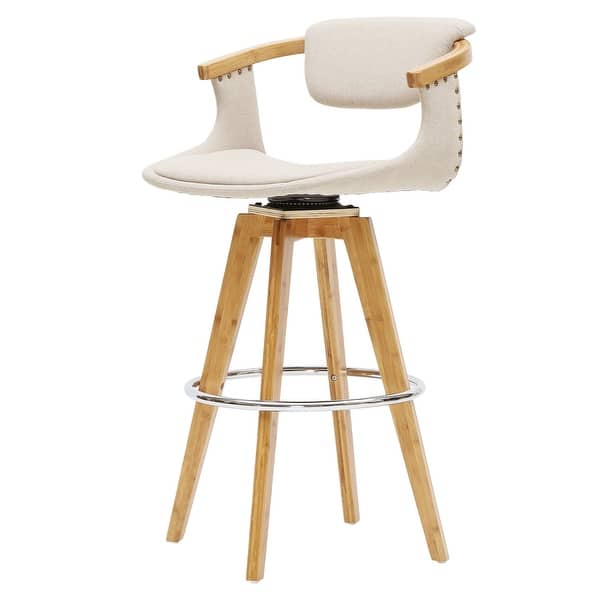 Darwin Fabric Bamboo Counter Stool w/ recessed arms - Overstock - 27588608