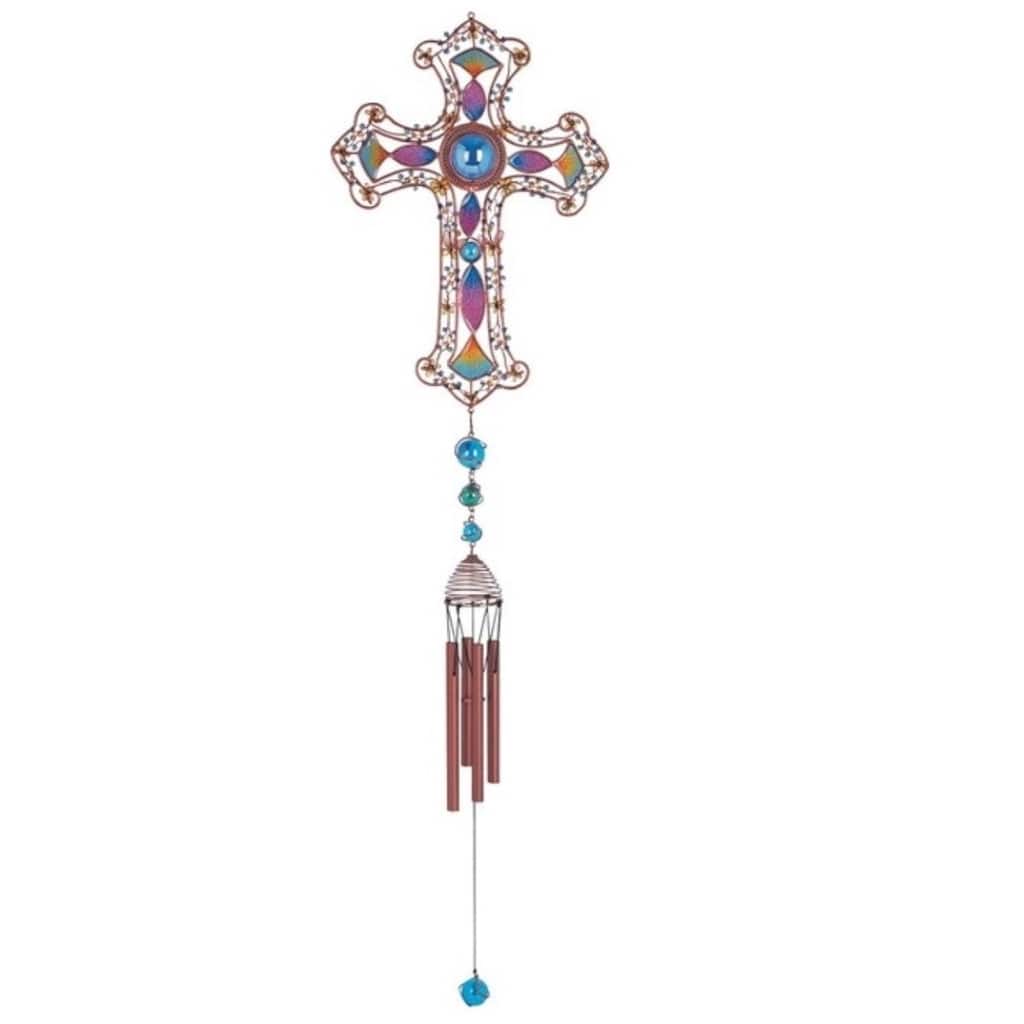Q-Max 35" Long Purple Cross Wind Chime with Copper Gem