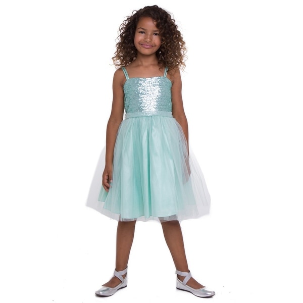 Shop Little Girls Mint Sequined Top Tulle Flower Girl Dress - Free ...