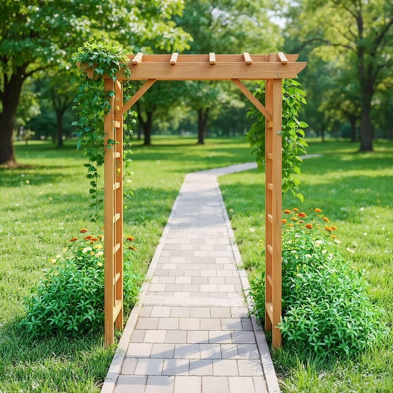 Romantic Solid Wood Garden Arbor, Elegant Light Brown Wedding Arch & Plant Trellis, Heavy-Duty Pergola For Backyard Ceremonies - Light Brown 57*22*85*