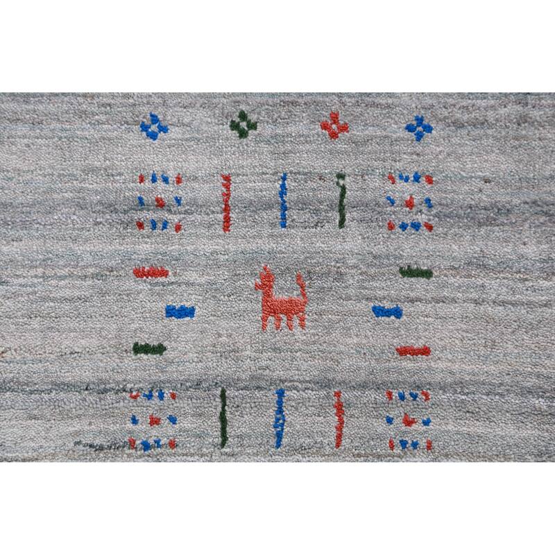 Tribal Gabbeh Indian Area Rug Hand-Knotted Grey Modern Wool Carpet - 8'0" x 9'8"