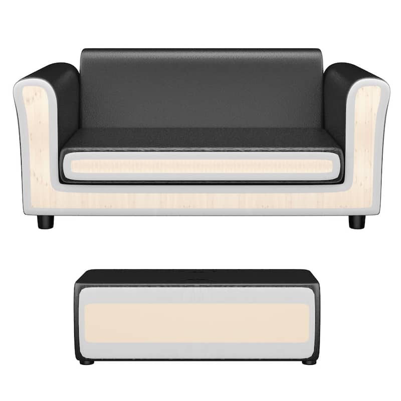 Children's 2-Seater Sofa with Ottoman for Lounge and Play - 32.5" x 16.5" x 16"