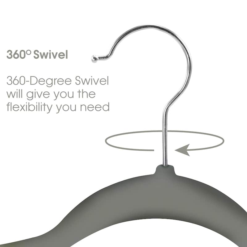 Elama Home 50 Piece Set of Flocked Velvet Clothes Hangers with Stainless Steel Swivel Hooks in Gray