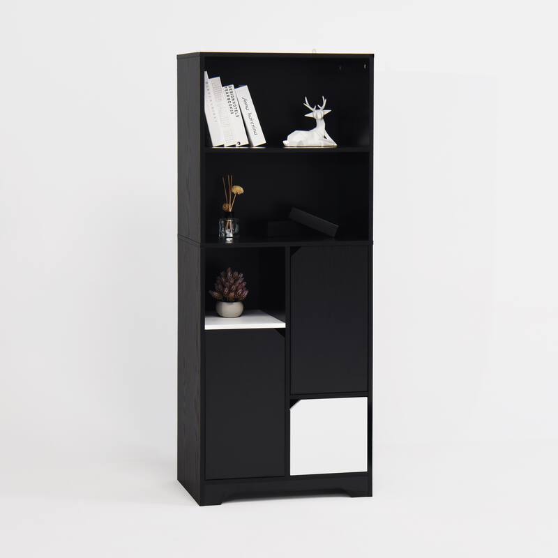 Multifunctional Open Storage Space Bookcase with Doors and Drawer,Modern Style Bedroom Living Room Storage Cabinet
