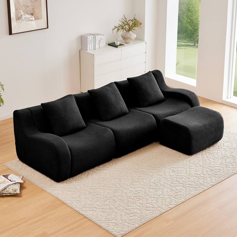 Anmytek Modern 3-Seat Chaise Sofa - High-Quality Teddy Fabric