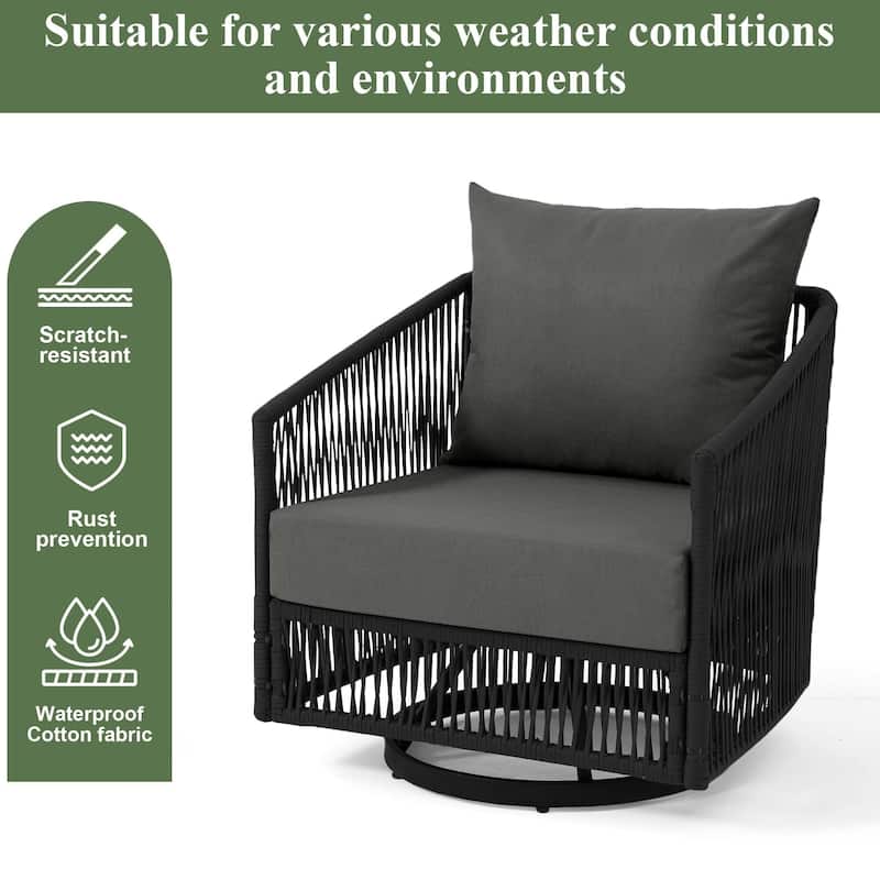 3-piece Cushioned Swivel Patio Wicker Furniture Set Outdoor Rattan Bistro Set.