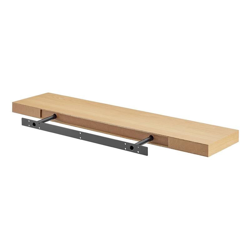 HomeRoots 75" Natural Wooden Wall Mounted Floating Shelf