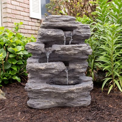 Nature Spring 3-Tier Outdoor Cascading Faux Rock Waterfall Fountain - 18.3" x 12.3" x 23"
