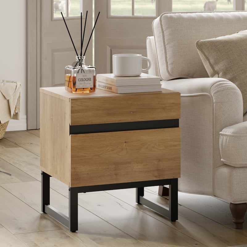 WAMPAT Modern End Table, Farmhouse Sofa Table, Wood Rustic Side End Table for Living Room, Nighstand for Bedroom - 1 Piece - Oak