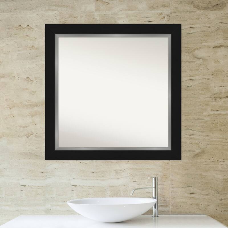 Non-Beveled Bathroom Wall Mirror - Eva Black Silver Frame