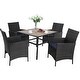 preview thumbnail 13 of 11, Patio 5-piece Dining Set, 1 Square 37" Metal Table with Umbrella Hole and 4 Rattan Chairs with Cushion Dark Brown