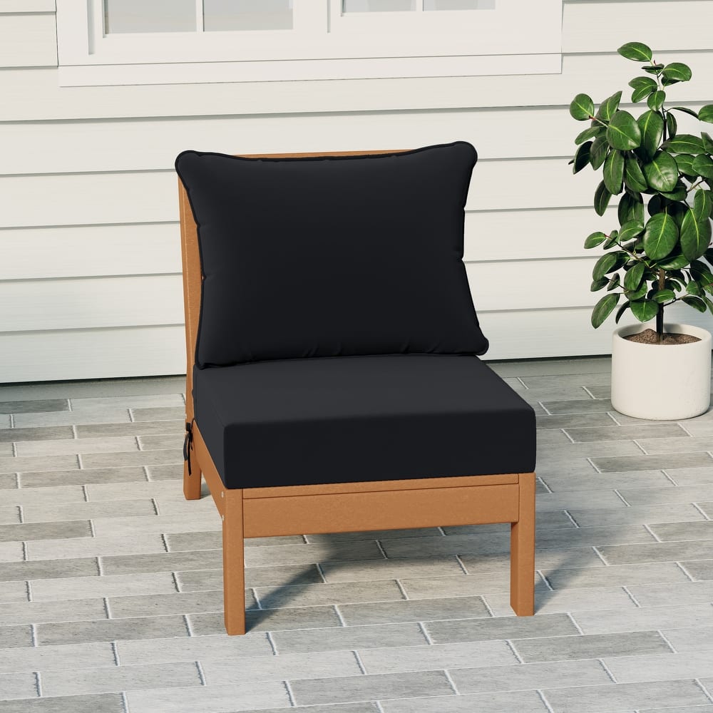 Birchwood All Weather HDPE Outdoor Patio Deep Seating Teak Armless Chair With Cushions (1-Piece)