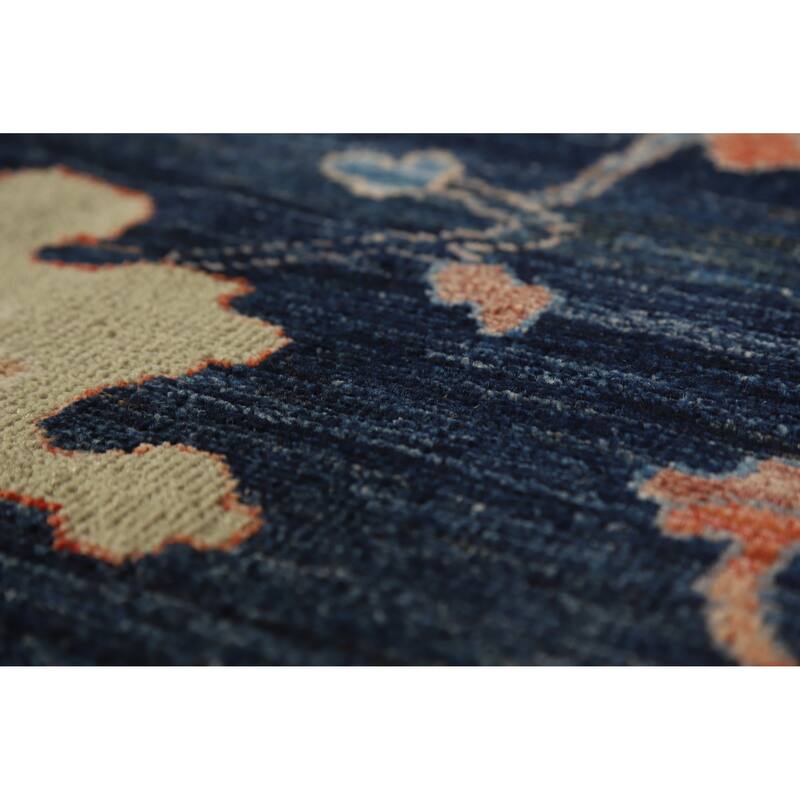 Hand Knotted Oriental 100% Wool Carpet Transitional All-Over Navy Blue & Blues Oushak Area Rug - 9' 9'' X 8' 2''