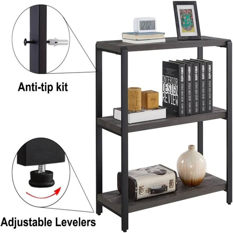 Bookshelf and Bookcase 3 Tier Vintage Shelf for Office - 12"D x 31.4"W x 34.1"H