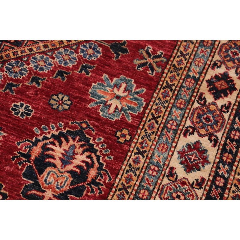 Caucasian Super Kazak Arlo Red/Beige Hand Knotted Wool Rug - 4'9'' x 6'8''
