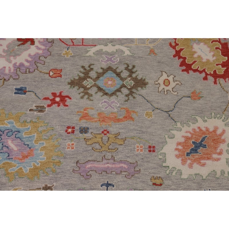 Floral Oushak Oriental Area Rug Hand-Knotted Wool Carpet - 9'1" x 11'9"