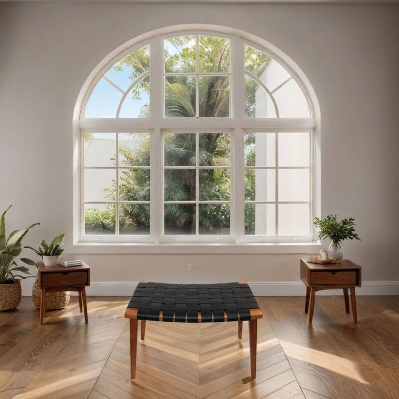 Aria Home Black Rene Stool Recycled Leather Seat and Ash Wood Frame