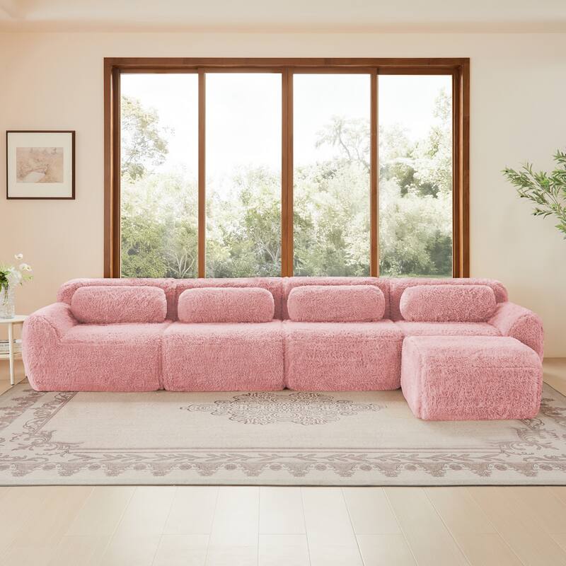 148.8 Inch Modular Couch with Ottoman, Comfy Couches, L Shaped 4 Seat Sofa, Modern Sectional Couches for Living Room