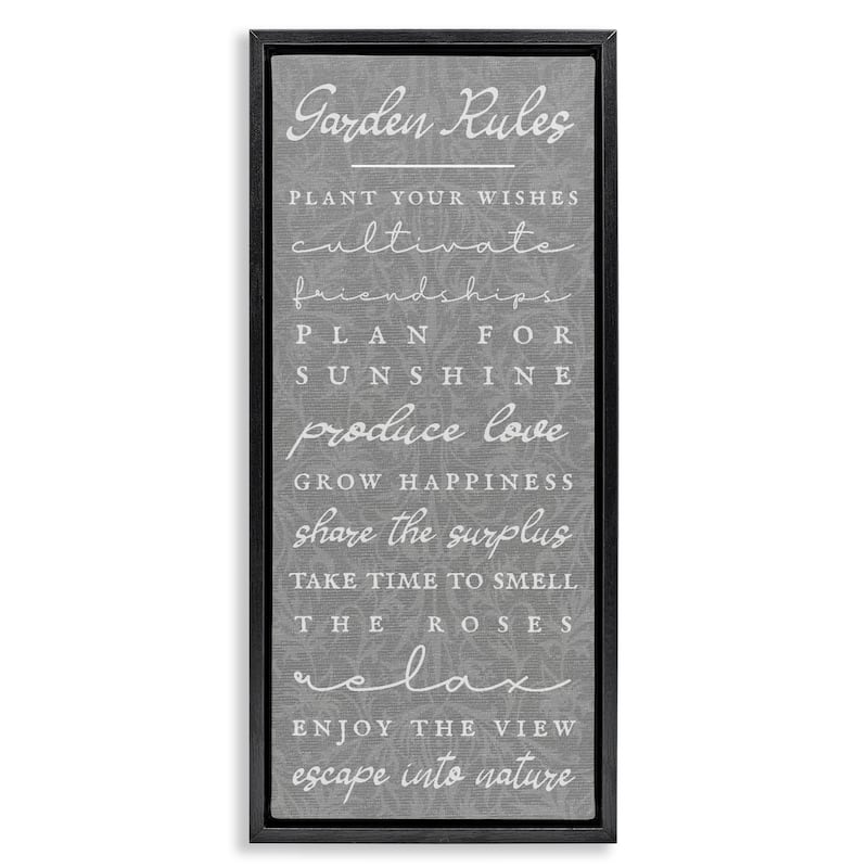 Stupell Comforting Garden Rules Framed Floater Canvas Wall Art Design By Lil' Rue - 15 x 31 - Black